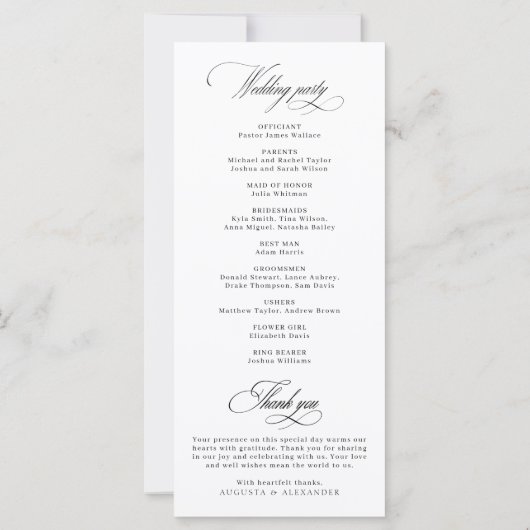 Elegante klassieke kalligrafie wit bruiloft progra (Achterkant)