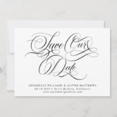 Elegante klassieke kalligrafie zwart & wit bruilof save the date (Voorkant)