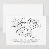 Elegante klassieke kalligrafie zwart & wit bruilof save the date (Voorkant / Achterkant)