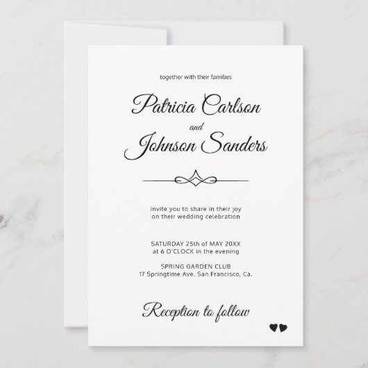 Elegante klassieke kalligrafie zwart wit bruiloft kaart (Voorkant)