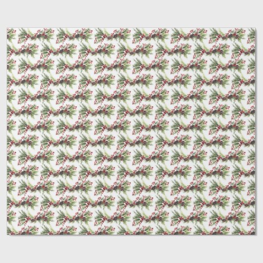 Elegante klassieke kerst groen en holly berry cadeaupapier (Vlak)