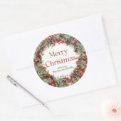 Elegante klassieke kerst groen holly bessen ronde sticker (Envelop)