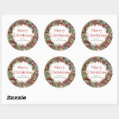 Elegante klassieke kerst groen holly bessen ronde sticker (Vel)