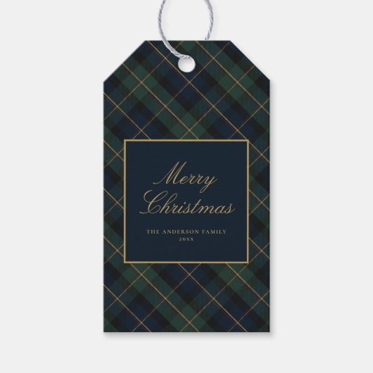 Elegante Klassieke Kerst Plaid Cadeaulabel (Voorkant)