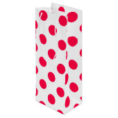 Elegante klassieke kerst rood wit polka stippen wijn cadeautas (Achterkant Gekanteld)