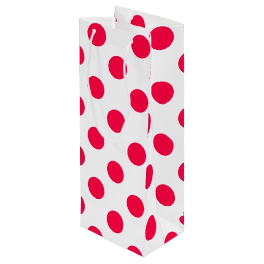 Elegante klassieke kerst rood wit polka stippen wijn cadeautas (Achterkant Gekanteld)