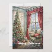Elegante klassieke Kerstinterieur met dennen Feestdagenkaart (Voorkant)