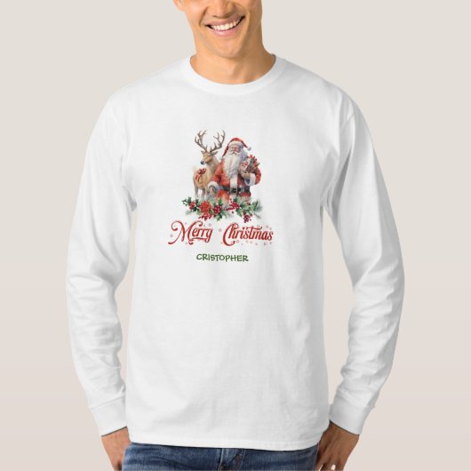 Elegante klassieke Kerstman met rendieren T-shirt (Voorkant)