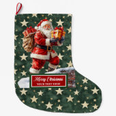 Elegante klassieke kerstman met uw aangepaste naam grote kerstsok (Voorkant)