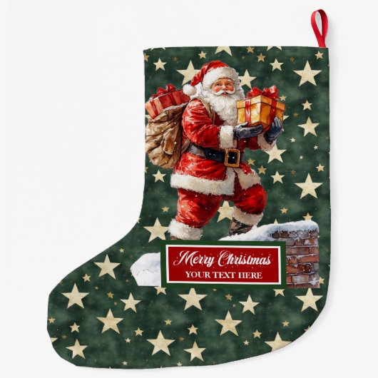 Elegante klassieke kerstman met uw aangepaste naam grote kerstsok (Achterkant)