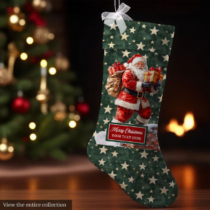 Elegante klassieke kerstman met uw aangepaste naam grote kerstsok