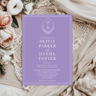 Elegante Klassieke Kuif Lilac Paarse Bruiloft Kaart