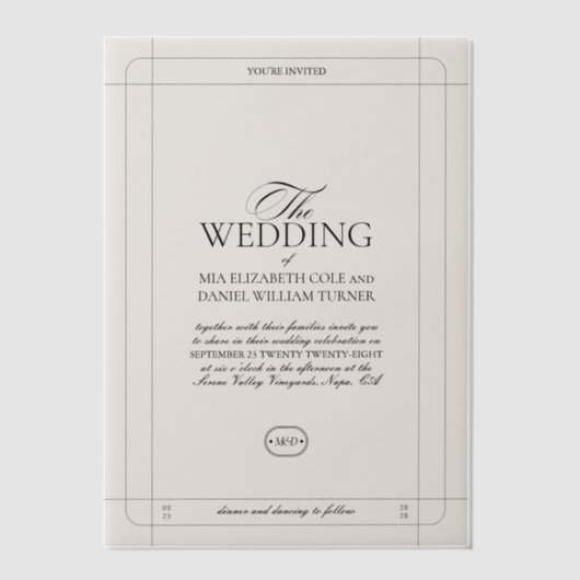 Elegante Klassieke Luxe Lichtgrijze Monogram Bruil Vellum Uitnodigingen (Voorkant)