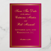 Elegante klassieke magenta en goud save the date folie uitnodiging (Voorkant)