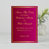 Elegante klassieke magenta en goud save the date folie uitnodiging (Staand Voorkant)