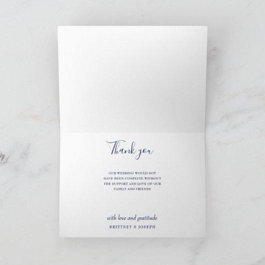 Elegante Klassieke Marine Fotobruiloft Bedankkaart (Binnen)