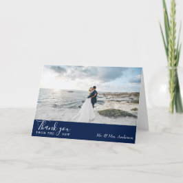 Elegante Klassieke Marine Fotobruiloft Bedankkaart