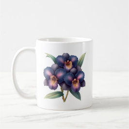 Elegante klassieke marineblauwe en paarse orchidee koffiemok