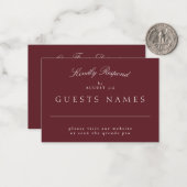Elegante klassieke Maroon bruiloft QR CODE RSVP Notitiekaartje (Voorkant / Achterkant in situ)