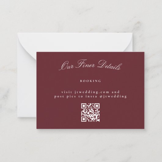 Elegante klassieke Maroon bruiloft QR CODE RSVP Notitiekaartje (Achterkant)