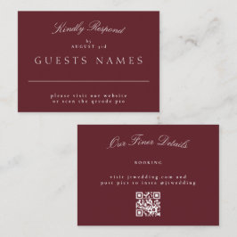 Elegante klassieke Maroon bruiloft QR CODE RSVP Notitiekaartje