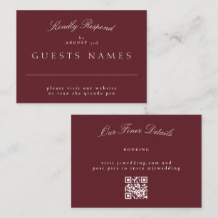 Elegante klassieke Maroon bruiloft QR CODE RSVP Notitiekaartje