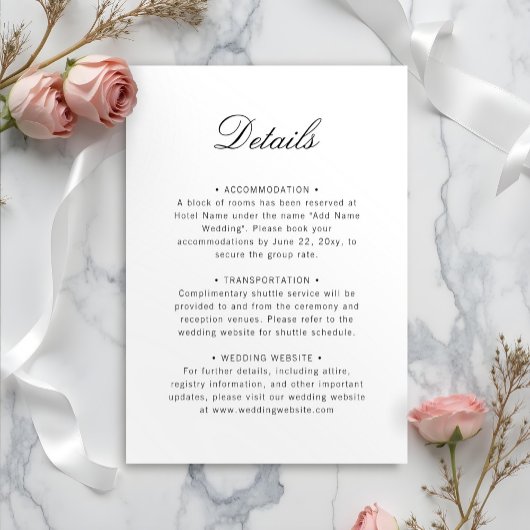 Elegante klassieke minimalistische eenvoudige witt informatiekaartje