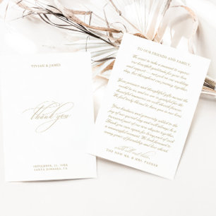 Elegante klassieke minimalistische witte bruiloft bedankkaart