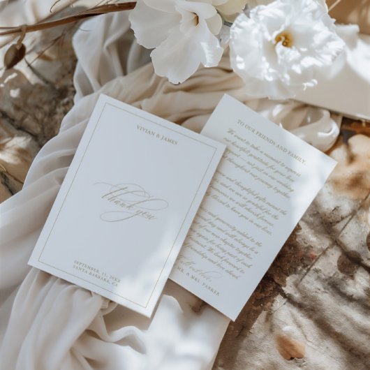 Elegante klassieke minimalistische witte bruiloft bedankkaart