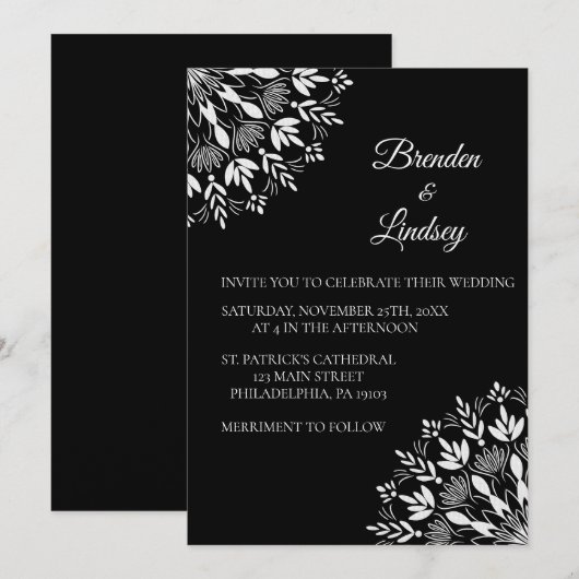 Elegante klassieke moderne zwart-witte bloemen kaart (Voorkant / Achterkant)