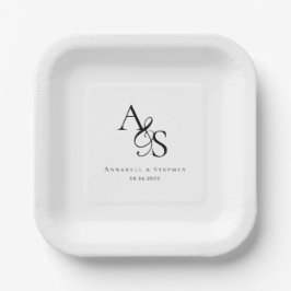 Elegante Klassieke Monogram Bruiloft Papieren Bordje