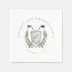 Elegante Klassieke Monogram Golf Crest Verjaardags Servet