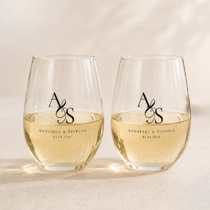 Elegante Klassieke Monogram Huwelijk Wijnglas Zonder Voet