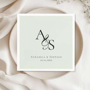 Elegante, klassieke, monogram, lichtgroene bruilof servet