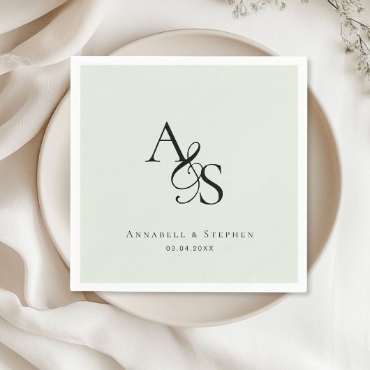 Elegante, klassieke, monogram, lichtgroene bruilof servet