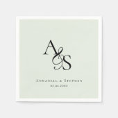Elegante, klassieke, monogram, lichtgroene bruilof servet (Voorkant)