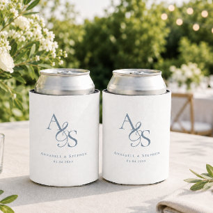 Elegante Klassieke Monogram Wit Blauwe Bruiloft Blikjeskoeler