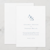 Elegante Klassieke Monogram Witte Blauwe Bruiloft Kaart (Voorkant / Achterkant)