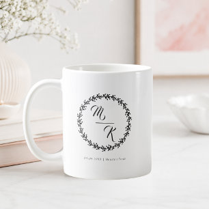 Elegante Klassieke Monogram Zwarte Krans Koffiemok