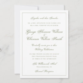 Elegante Klassieke Mosgroene Calligrafie Bruiloft Kaart