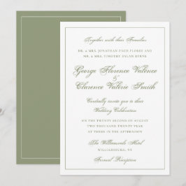 Elegante Klassieke Mosgroene Calligrafie Bruiloft Kaart