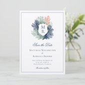 Elegante Klassieke Nautische Crest Marine Wedding Save The Date (Staand voorkant)