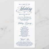 Elegante Klassieke Navy Blauwe Script Trouwceremon Programmakaart (Voorkant)