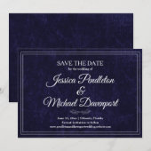 Elegante Klassieke Navy Blauwe Trouwdatumkaart Save The Date (Voorkant / Achterkant)
