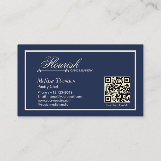 Elegante klassieke Navy Blue Pastry Chef Business  Visitekaartje (Achterkant)