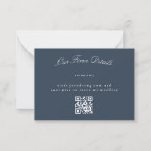 Elegante klassieke Navy Blue Trouw QR CODE RSVP Notitiekaartje (Achterkant)