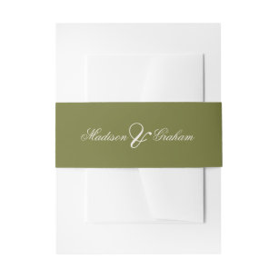 Elegante Klassieke Olijfgroene Script Namen Bruilo Uitnodigingen Wikkel