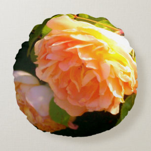 Elegante klassieke oranje perzik rozen floral rond kussen