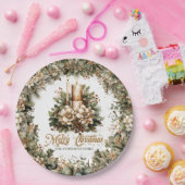 Elegante klassieke pastel groen gouden kerstkaars papieren bordje (Feest)