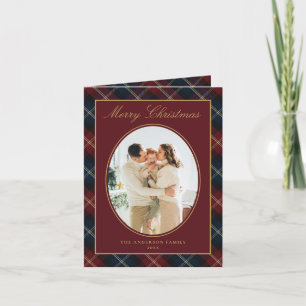 Elegante Klassieke Plaid Familie Foto Kerstmis Feestdagen Kaart